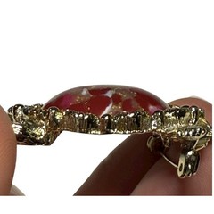 Gerry’s Turtle Brooch Gold Tone Red Lucite Cabochon Tortoise Vintage Pin