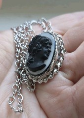 Vintage Celebrity 12k GF MOP Cameo Necklace NOSVintage Sorrento Sterling