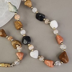 Vintage Beggars Beads Stone Necklace Nuggets Multicolor Agate Quartz 28″