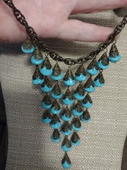 VNTG rare sign Gerard Yosca Faux Turquoise Adjstbl Bronze Tone filigree Necklace