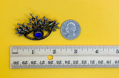 Gold Tone & Blue Rhinestones Eye Brooch Contemporary