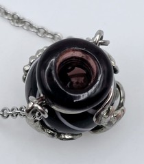 Vintage Artisan Art Glass Perfume Bottle Pendant Necklace Silver Tone Scent Vial