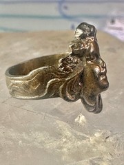 Lady face ring art deco nouveau Italy pinky turquoise size 3 silver signed 800