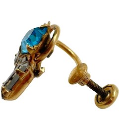 Vtg Art Deco 12k GF Blue Clear Rhinestone Screw-Back Earrings Ideal Jewelry MFG