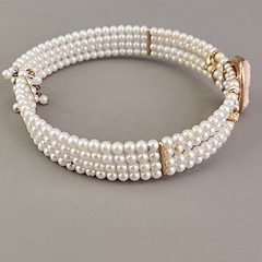 Vintage Cameo Collar Necklace Acrylic Faux Pearl Wired Four Row Expandable 11″