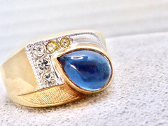 70’S NEW OLD STOCK 10K YELLOW GOLD FILLED SIMULATED BLUE SAPPHIRE RING SIZE 10