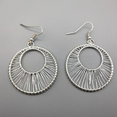 Wire Wrapped Silver Tone Pierced Earrings Hoop Vintage Estate Stunning Shine