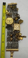Maximal Art Bracelet Watches Multi Charms Chains Gold Tone 7″