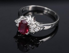 Vintage 0.68ct Intense Red Ruby & 0.08ct Diamond Platinum Handmade Ring Size 5
