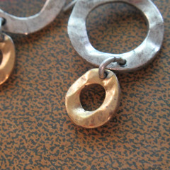 Handmade Dangle Hoop Earrings Silver Tone Metal Brass Tone Hanging Circles Wire