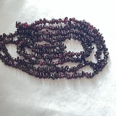 Almandine Garnet Chip Necklace 36” Purple Red Gemstone Beads Opera Length