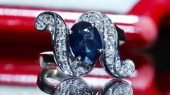 18k white gold size 4 ring 1.42ct natural, treated sapphire diamond 4.80gr N3444
