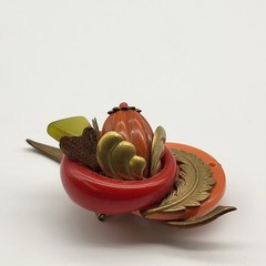 Beautiful Mixed Media Found Art Brooch pin Artisan Halloween Pumpkin Fall OOAK