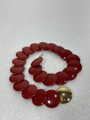 Vintage Signed Trifari ~ Red Lucite Disc Retro Statement Burgundy 17″ Necklace