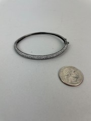 Vintage Sterling Silver 925 Rhinestone Hinged Bangle Bracelet Safety Lock