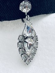 Clear Rhinestone Pear Shape with Halo Dangle Chandelier Earrings Silver Tone