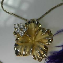 Hibiscus white stone VERMEIL 0.925 Sterling Silver Estate 20″ BOX Chain Necklace