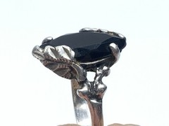 Art Deco style 925 Sterling Silver Black Onyx Ladies Band Ring – Sz 6