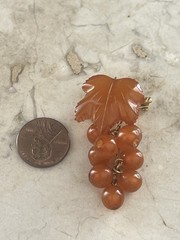 Vintage Russian Amber Leaf Grape Cluster Pin Brooch Pendant 2″ Long