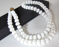 Vintage White Milk Glass Necklace Molded Cloud Bubble Beads Slide Clasp