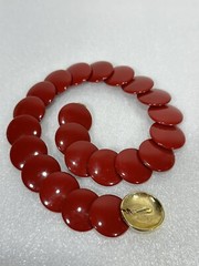 Vintage Signed Trifari ~ Red Lucite Disc Retro Statement Burgundy 17″ Necklace
