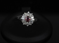 Vintage 0.30ct Intense Red Ruby & 0.24ct Diamond Platinum Ring Size 8, 3.71g