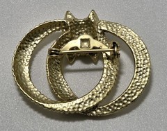 Vintage Double Circle Brooch Pin Aurora Borealis Rhinestones Gold Tone