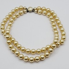 Double Strand 1950s Pearly Light Gold Color Beaded Choker Vtg Necklace 15 Inch
