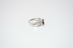 9K English White Gold Plated Red Almandine Clear Rhinestone Ring Size 7.25