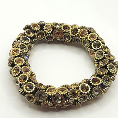 Amber & Clear Crystal Rhinestone Evening Wear Chunky Stretch Bracelet Gold Tone