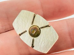 Antique Mother of Pearl Shell Barrel with Rhinestone Jewelry Finding AS IS .75In