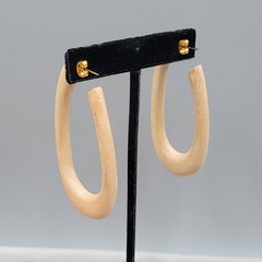 Vintage Long Wood Hoop Pierced Earrings Drop Hoops 3″