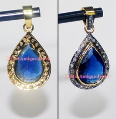 0.80ct Rose Cut Diamond Sapphire 925 Silver Victorian Look Pendant