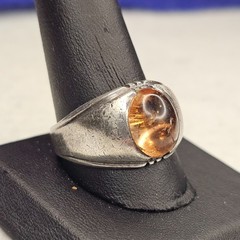 Vintage Clark & Coombs Sterling Silver Ring Amber Glass Cabochon Size 11.75