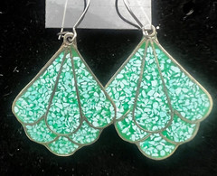 Vintage Alpaca Mexico Crushed Mosiac Turquoise Inlay Shell Shape Unworn Earrings