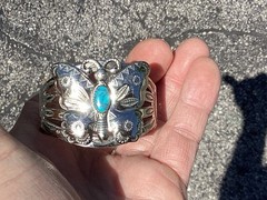 VINTAGE Bell Trading Post Nickel Silver Turquoise Butterfly Cuff Bracelet