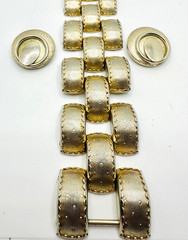 Lot VTG Chunky 1960’s Textured Brushed Gold Tone Dome Link Bracelet & Earrings