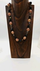 Necklace Amber Brown Peach Multicolored Glass Beaded Signed JAPAN 21 in