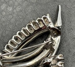 Vintage High End Celestial Crescent Silver Tone Baguette Rhinestone Brooch Pin
