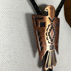 Stunning 60s Vintage Copper Native American Thunderbird Western Bolo Tie Signed