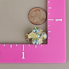 Vintage Rhinestones Earrings Clip On Aurora Borealis Climber Gold Tone 3/4″