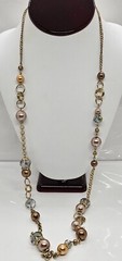 Vintage Rhinestone Faux Pearl Faceted Glass Necklace Multicolor 36″