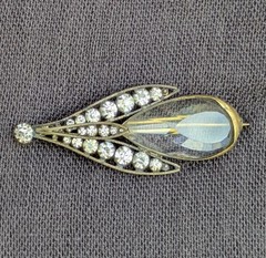 Antique Clear Glass Prong Set Rhinestone Abstract Flower Brooch Pin AS IS D86