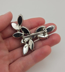 Beautiful Large Silver-Toned Brooch with Brilliant Blue Marquise Rhinestones