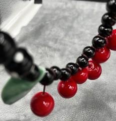 Vtg Red Cherries Black Bead Necklace Rockabilly Pin-Up Flying Colors Choker 80’s