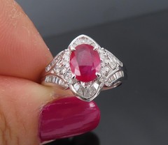 Vintage 1.17ct Vivid Red Ruby & 0.68ct Diamond Platinum Cocktail Ring Size 7
