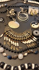 Vintage Black and White Fashion Jewelry Lot with Napier and Tribal Statement Pie