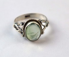 Genuine Authentic Green Prehnite 925 Sterling Silver Oval Ring US#9