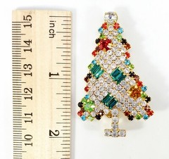 Signed Christmas Tree Brooch Rhinestone Prong Set SZP
