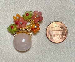 AUTHENTIC SWOBODA FLOWER VASE BROOCH ~ ROSE QUARTZ, MULTI-STONE ~GORGEOUS!